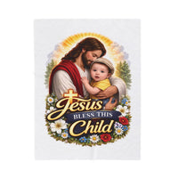 Load image into Gallery viewer, Jesus Bless This Child Velveteen Blanket — Soft Plush Baby Throw