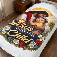 Load image into Gallery viewer, Jesus Bless This Child Velveteen Blanket — Soft Plush Baby Throw