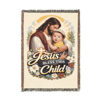 Load image into Gallery viewer, Jesus Bless This Child Woven Blanket — Baby Christian Keepsake Throw