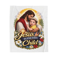 Load image into Gallery viewer, Jesus Bless This Child Velveteen Blanket — Soft Plush Baby Throw