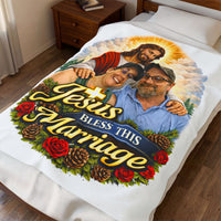 Load image into Gallery viewer, Jesus Bless This Marriage Velveteen Plush Blanket — Religious Wedding &amp; Anniversary Gift