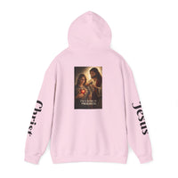 Load image into Gallery viewer, Female "I'm a Work in Progress" Jesus &amp; Sacred Heart Pullover Hoodie