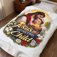 Load image into Gallery viewer, Jesus Bless This Child Velveteen Blanket — Soft Plush Baby Throw
